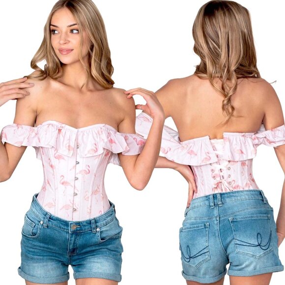 Corseti Couture Tops - EU Steel Boned Corset Top Pink Flamingo Statement Lace Up NWT Various Sizes